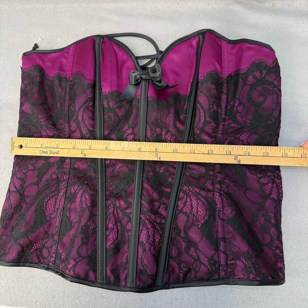 Shirley Of Hollywood Women's Corset 38 Dark Burgundy Black Lace Lingerie EUC - Picture 7 of 8